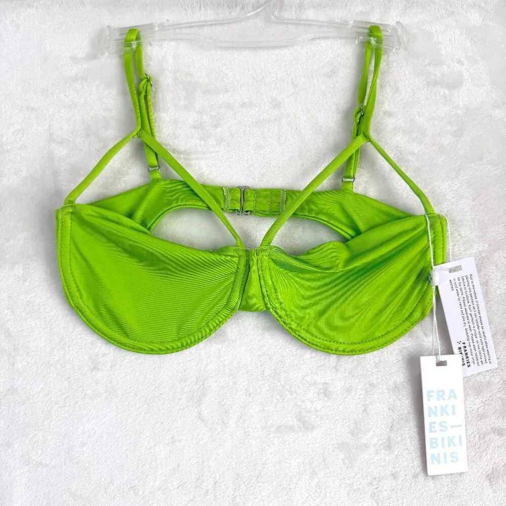 FRANKIES BIKINIS Hazel Satin Underwire Bikini Top Swimsuit S Green Slime NEW